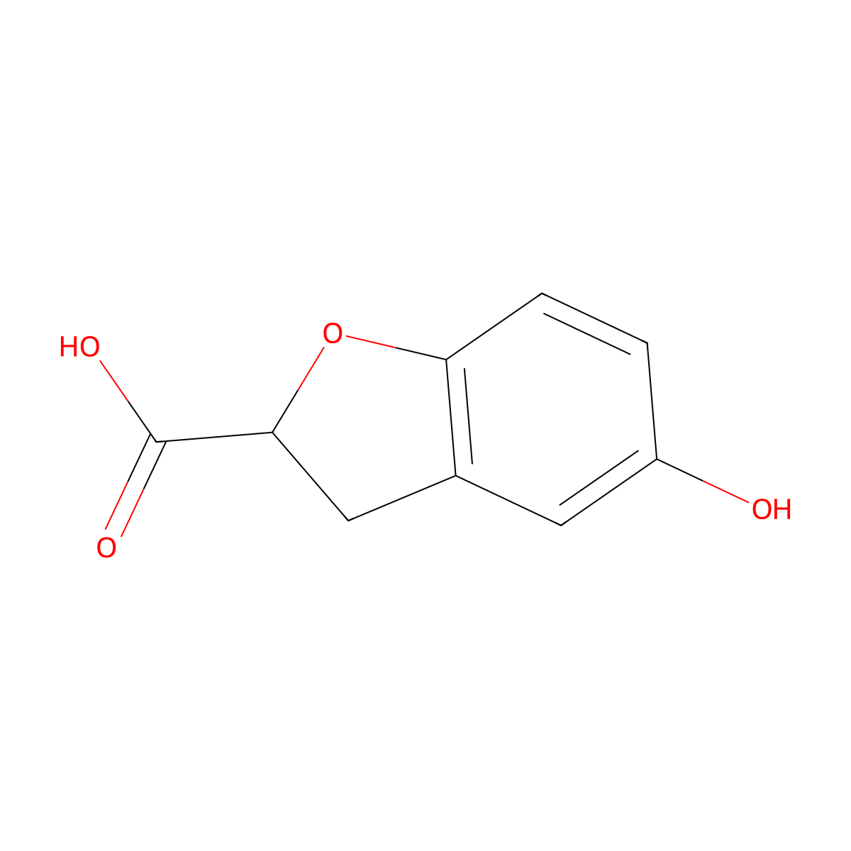 5-Hydroxy-2,3-dihydrobenzofuran-2-carboxylic acid molecular structure, CAS 1163729-43-8
