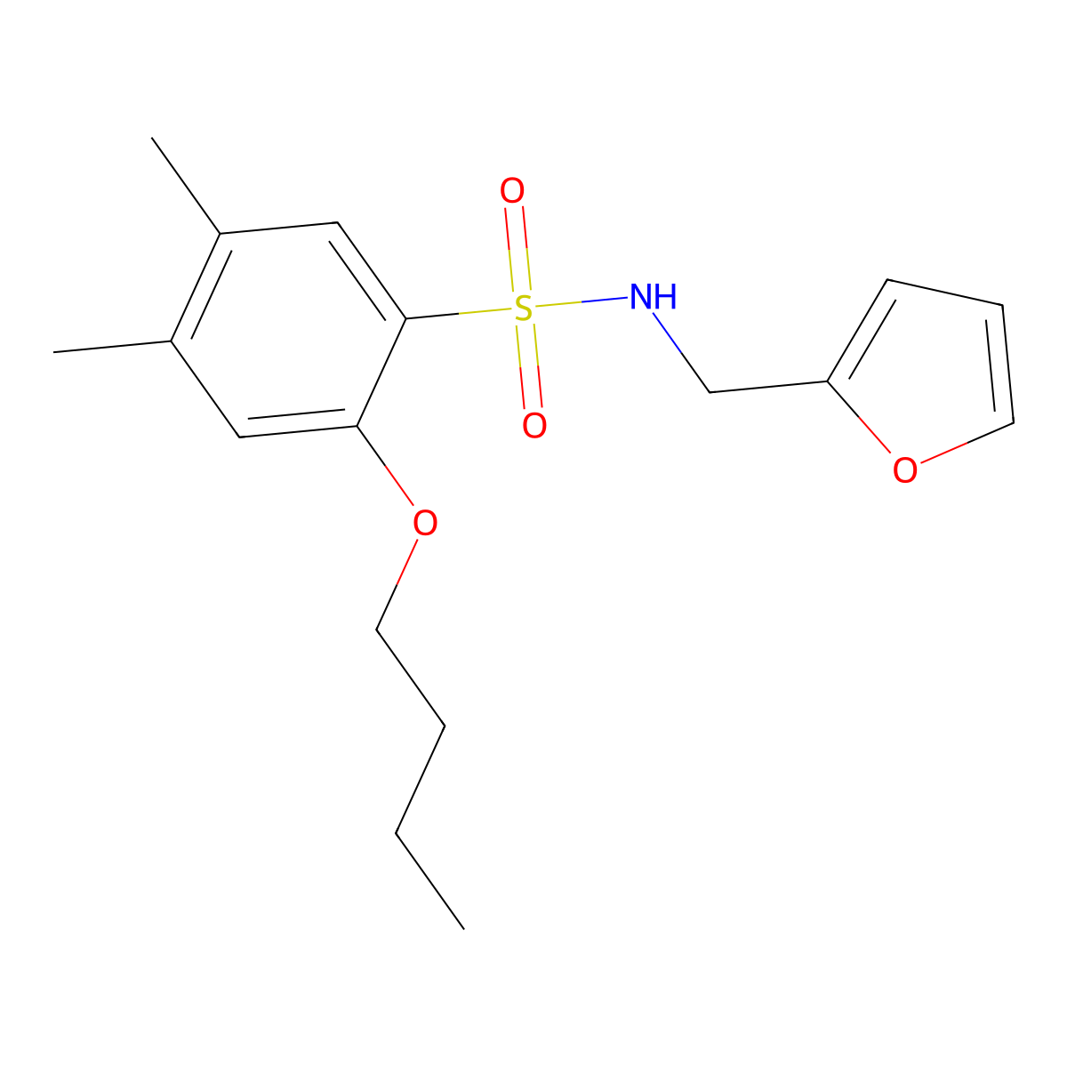 [(2-Butoxy-4,5-dimethylphenyl)sulfonyl](2-furylmethyl)amine molecular structure, CAS 1163730-34-4