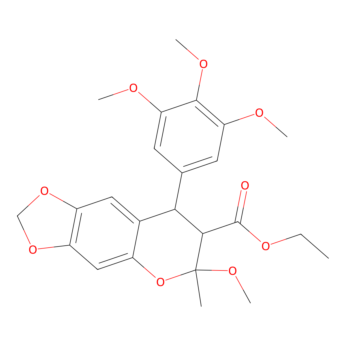 Ethyl 6-methoxy-6-methyl-8-(3,4,5-trimethoxyphenyl)-7,8-dihydro-[1,3]dioxolo[4,5-g]chromene-7-carboxylate molecular structure, CAS 116409-02-0