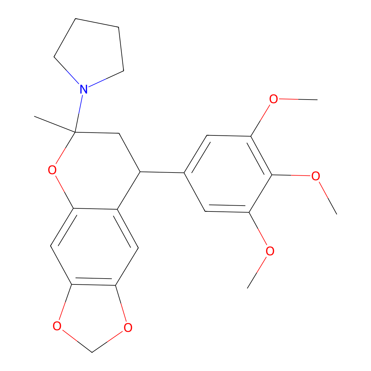 1-[6-Methyl-8-(3,4,5-trimethoxyphenyl)-7,8-dihydro-[1,3]dioxolo[4,5-g]chromen-6-yl]pyrrolidine molecular structure, CAS 116409-25-7