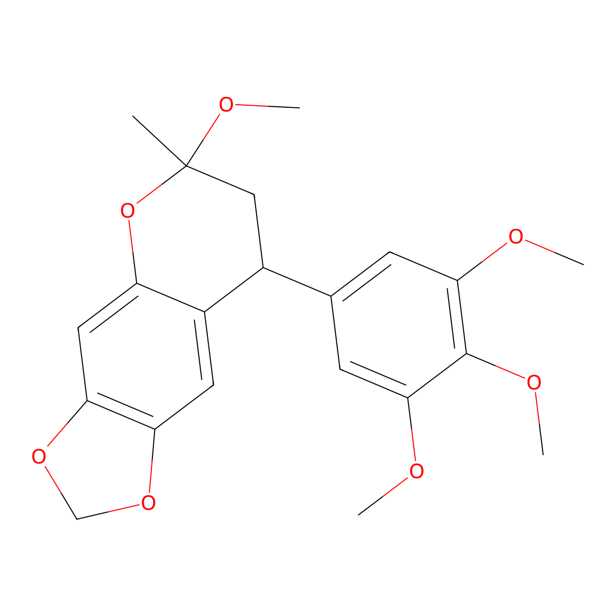 6H-1,3-Dioxolo(4,5-g)(1)benzopyran, 7,8-dihydro-6-methoxy-6-methyl-8-(3,4,5-trimethoxyphenyl)- molecular structure, CAS 116409-27-9