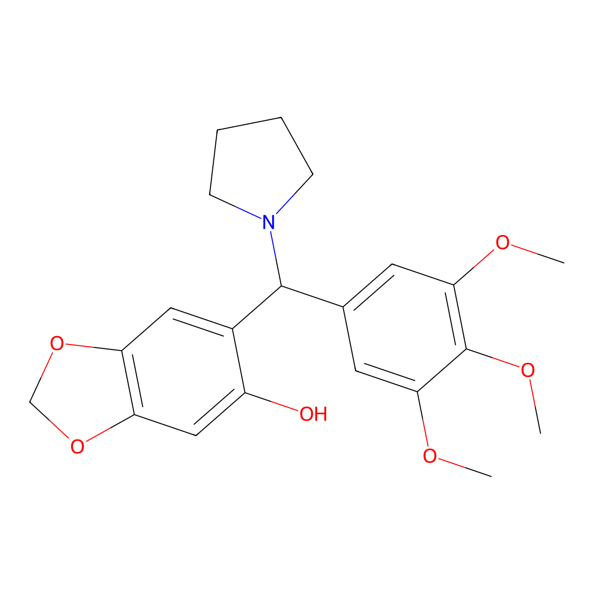 6-(1-Pyrrolidinyl(3,4,5-trimethoxyphenyl)methyl)-1,3-benzodioxol-5-ol molecular structure, CAS 116409-29-1