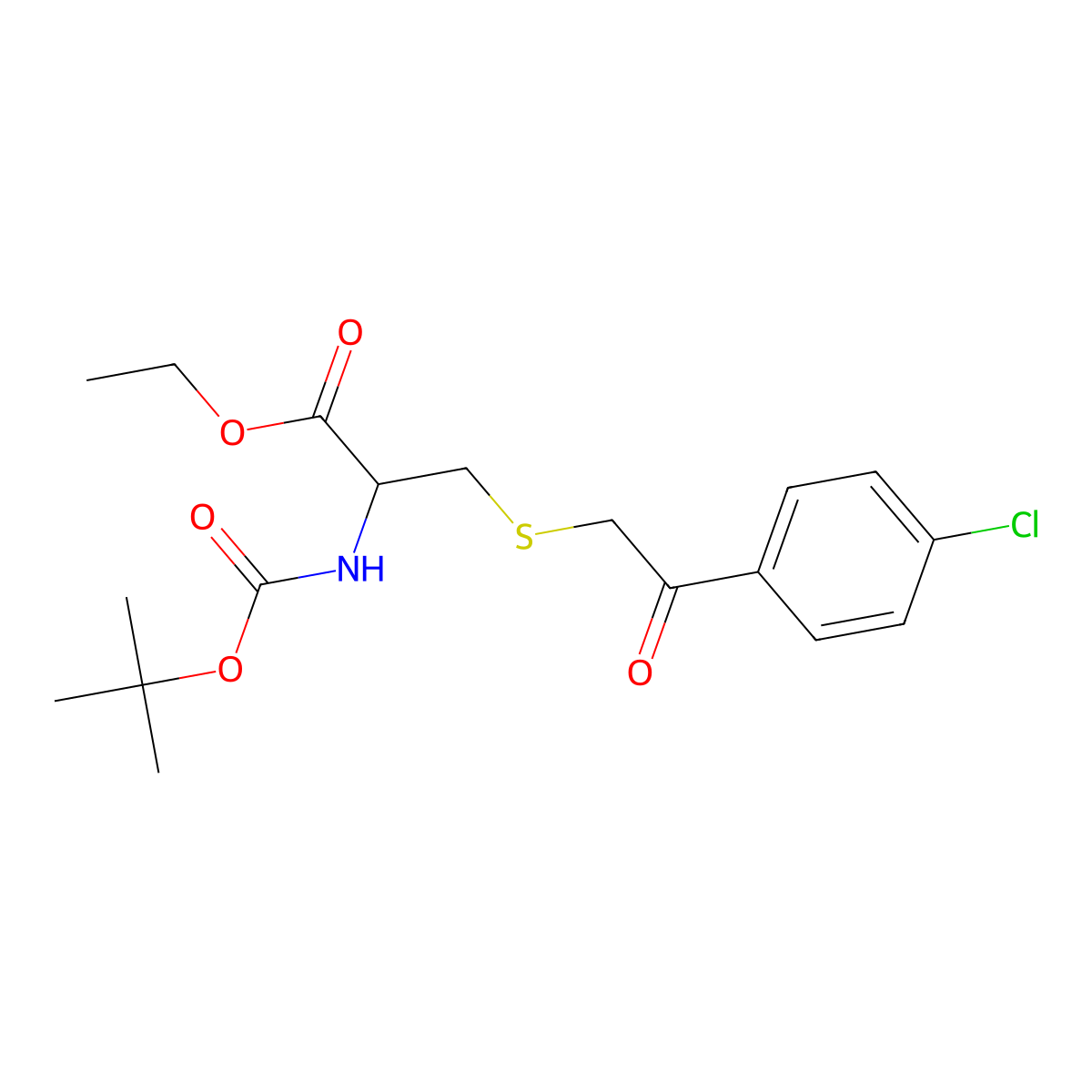 Ethyl 2-[(tert-butoxycarbonyl)amino]-3-{[2-(4-chlorophenyl)-2-oxoethyl]sulfanyl}propanoate molecular structure, CAS 1164101-37-4