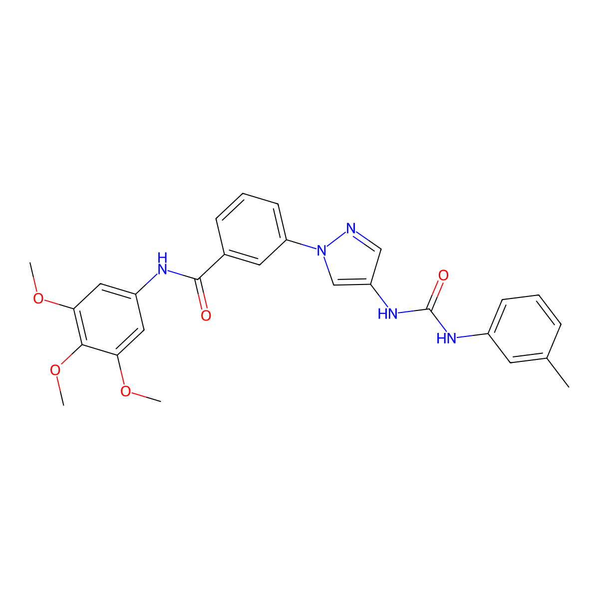 3-(4-{[(3-Methylphenyl)carbamoyl]amino}-1H-pyrazol-1-yl)-N-(3,4,5-trimethoxyphenyl)benzamide molecular structure, CAS 1164153-22-3