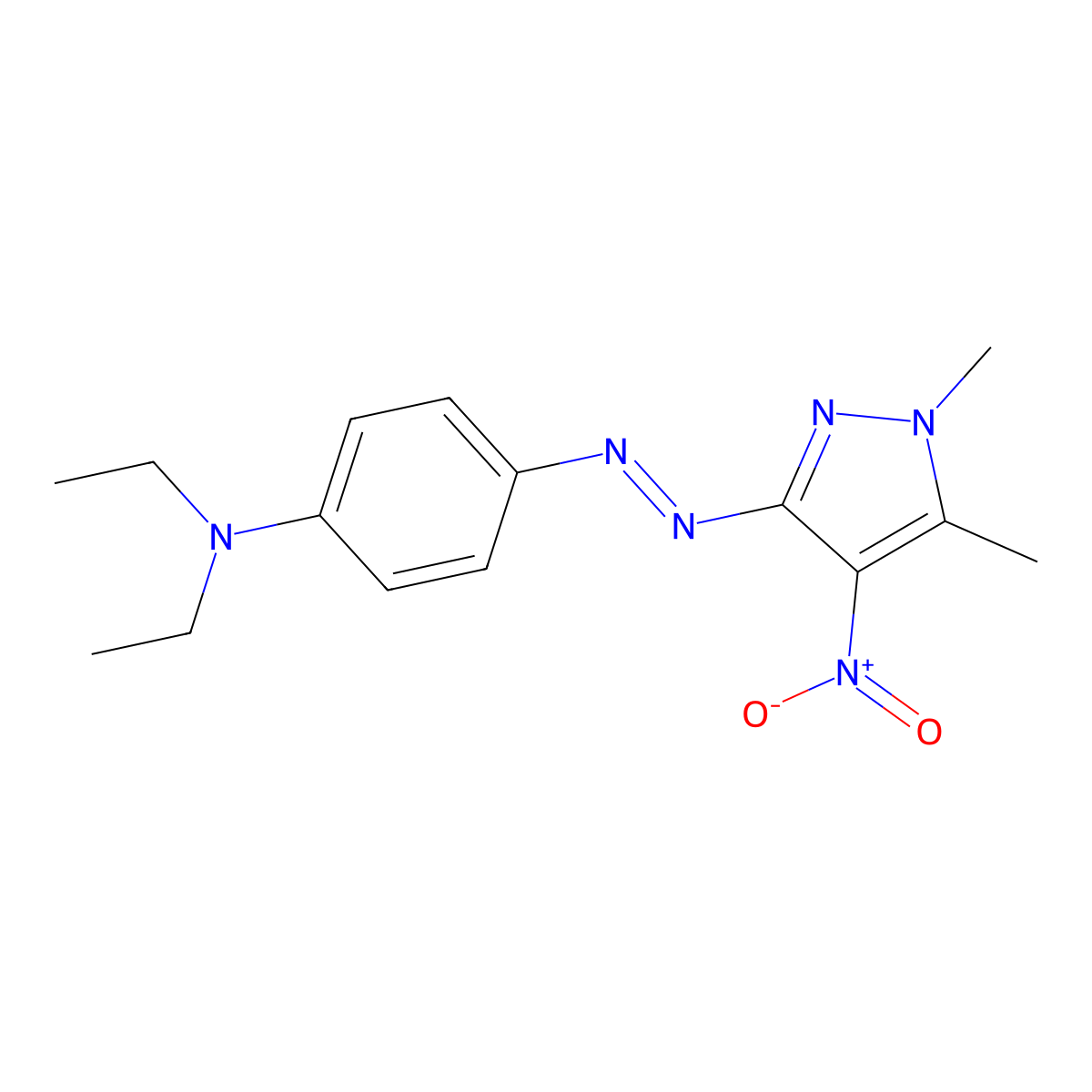 4-[(1,5-dimethyl-4-nitropyrazol-3-yl)diazenyl]-N,N-diethylaniline molecular structure, CAS 1164454-93-6