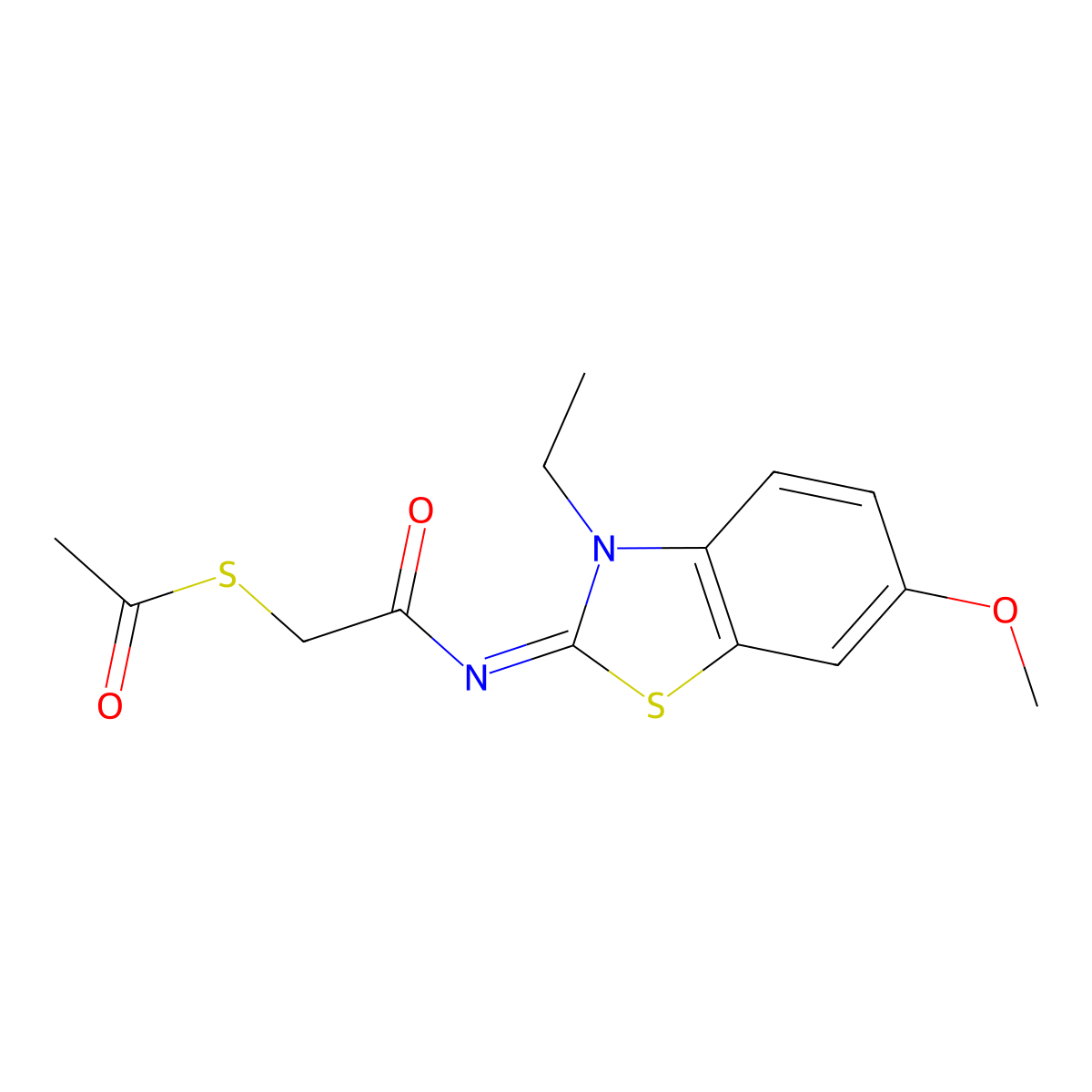 (Z)-S-(2-((3-ethyl-6-methoxybenzo[d]thiazol-2(3H)-ylidene)amino)-2-oxoethyl) ethanethioate molecular structure, CAS 1164458-64-3
