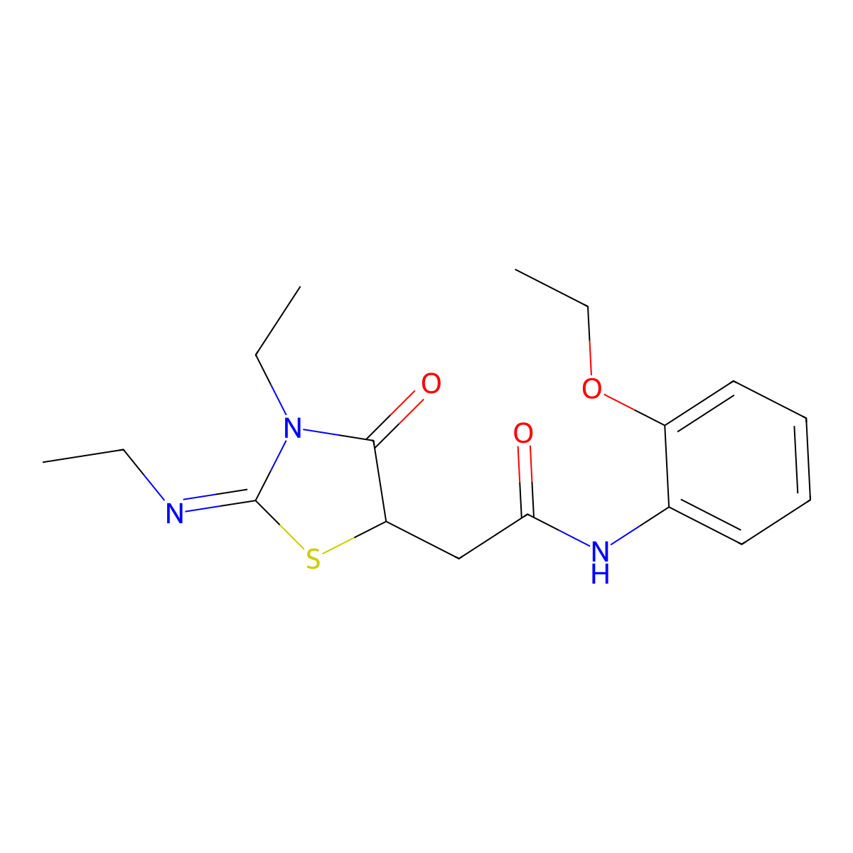 N-(2-ethoxyphenyl)-2-(3-ethyl-2-ethylimino-4-oxo-1,3-thiazolidin-5-yl)acetamide molecular structure, CAS 1164458-76-7