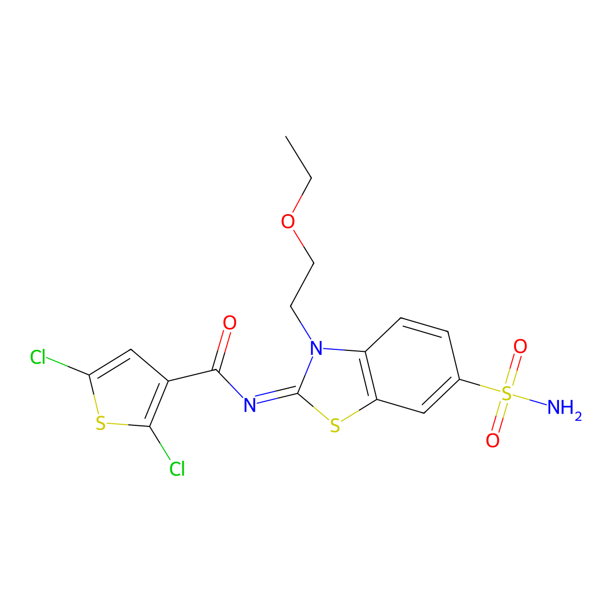 2,5-dichloro-N-[3-(2-ethoxyethyl)-6-sulfamoyl-1,3-benzothiazol-2-ylidene]thiophene-3-carboxamide molecular structure, CAS 1164459-16-8