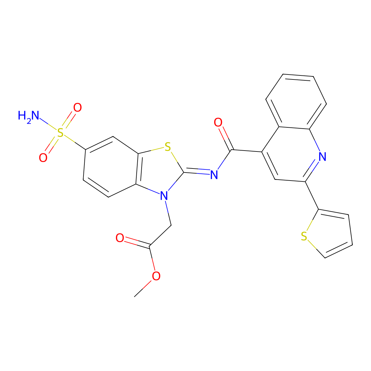 Methyl 2-[6-sulfamoyl-2-(2-thiophen-2-ylquinoline-4-carbonyl)imino-1,3-benzothiazol-3-yl]acetate molecular structure, CAS 1164460-23-4