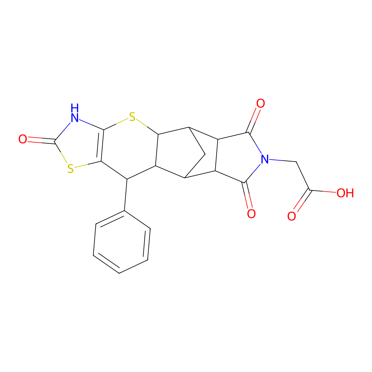 (2,6,8-trioxo-10-phenyl-3,4a,5,5a,6,8,8a,9,9a,10-decahydro-5,9-methano[1,3]thiazolo[5',4':5,6]thiopyrano[2,3-f]isoindol-7(2H)-yl)acetic acid molecular structure, CAS 1164461-40-8