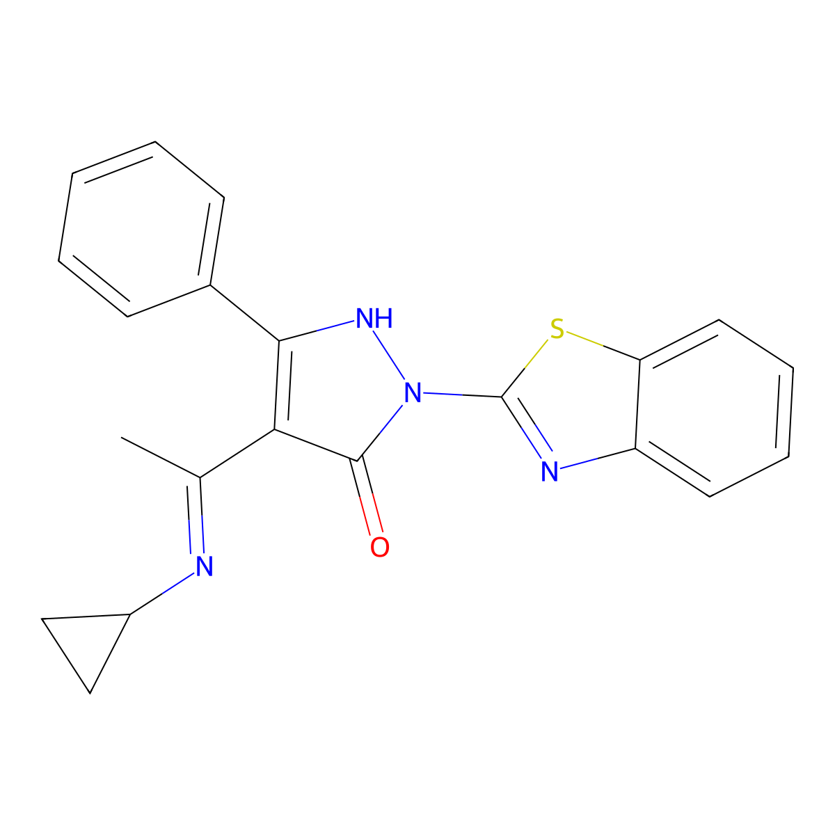 2-(1,3-benzothiazol-2-yl)-4-[(1E)-N-cyclopropylethanimidoyl]-5-phenyl-1,2-dihydro-3H-pyrazol-3-one molecular structure, CAS 1164461-44-2