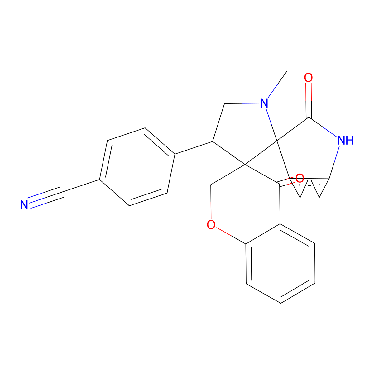 chroman-4'-one-3'-spiro-3-N-methyl-4-(4-cyanophenyl)-pyrrolidine-2-spiro-3"-oxindole molecular structure, CAS 1164462-71-8