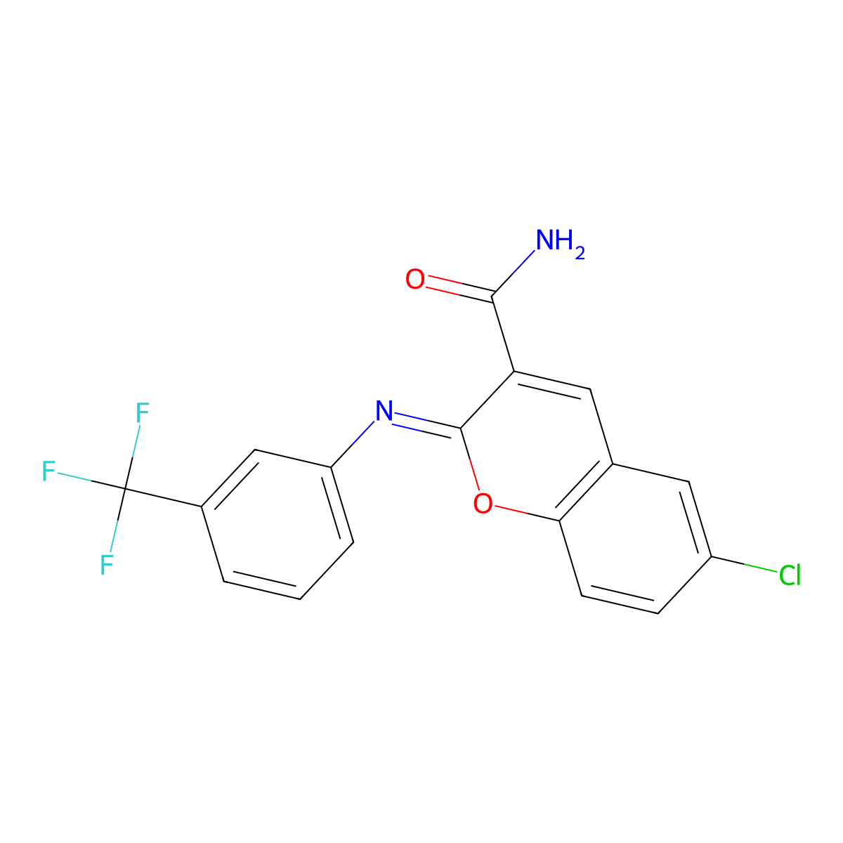 (2Z)-6-chloro-2-{[3-(trifluoromethyl)phenyl]imino}-2H-chromene-3-carboxamide molecular structure, CAS 1164464-48-5