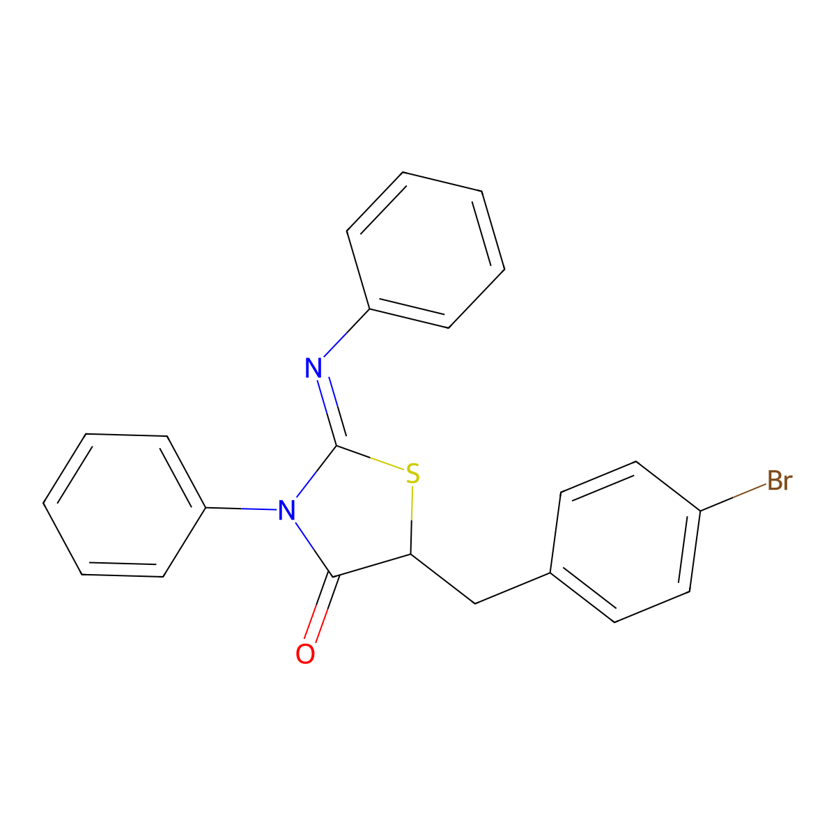 (2Z)-5-(4-bromobenzyl)-3-phenyl-2-(phenylimino)-1,3-thiazolidin-4-one molecular structure, CAS 1164464-49-6