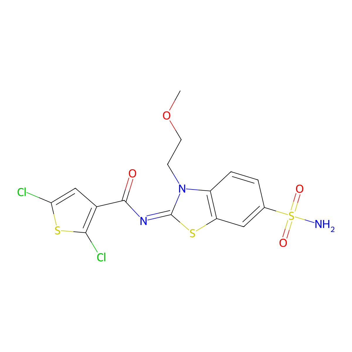(Z)-2,5-dichloro-N-(3-(2-methoxyethyl)-6-sulfamoylbenzo[d]thiazol-2(3H)-ylidene)thiophene-3-carboxamide molecular structure, CAS 1164464-61-2