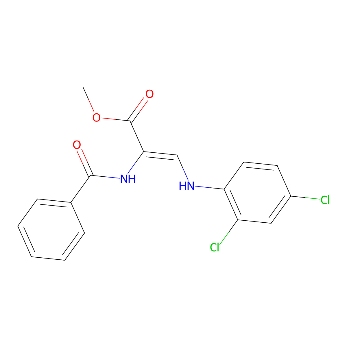 Methyl 2-(benzoylamino)-3-(2,4-dichloroanilino)acrylate molecular structure, CAS 1164464-78-1