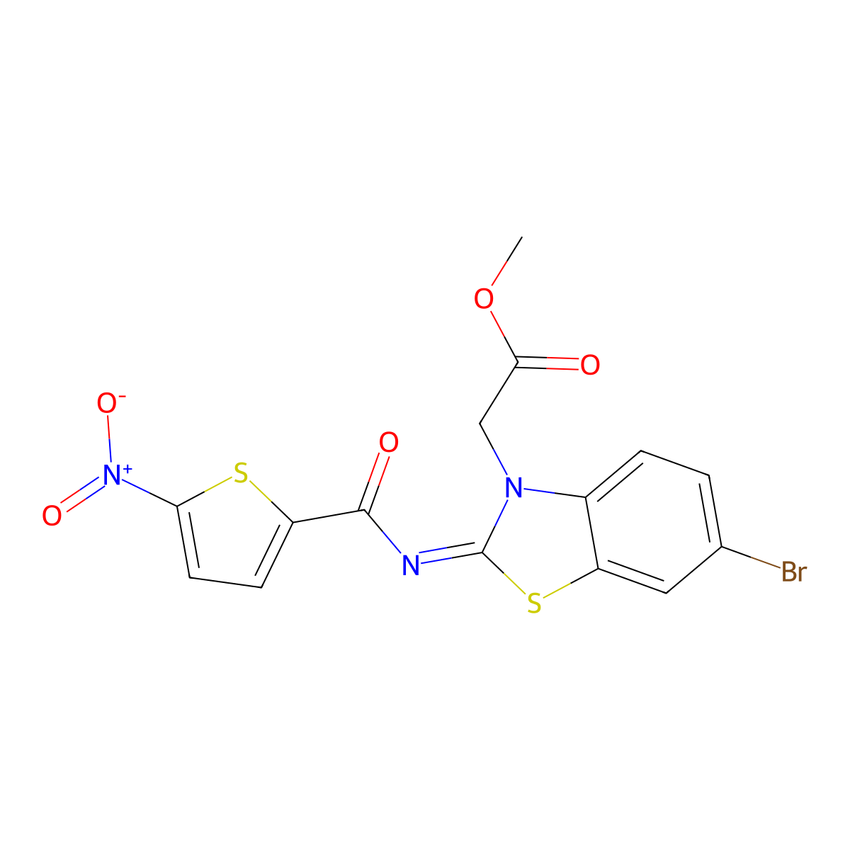 (Z)-methyl 2-(6-bromo-2-((5-nitrothiophene-2-carbonyl)imino)benzo[d]thiazol-3(2H)-yl)acetate molecular structure, CAS 1164465-77-3