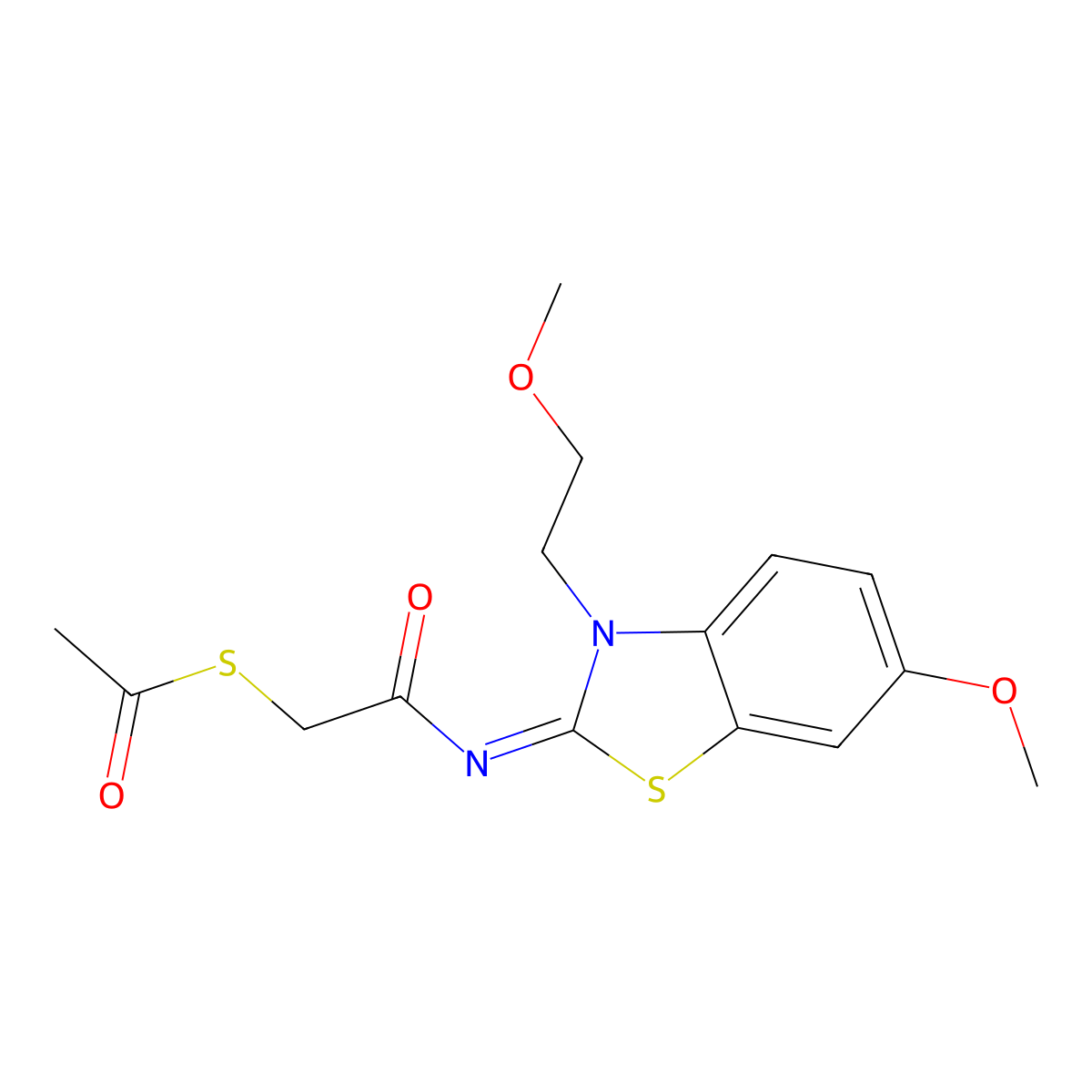(Z)-S-(2-((6-methoxy-3-(2-methoxyethyl)benzo[d]thiazol-2(3H)-ylidene)amino)-2-oxoethyl) ethanethioate molecular structure, CAS 1164467-52-0