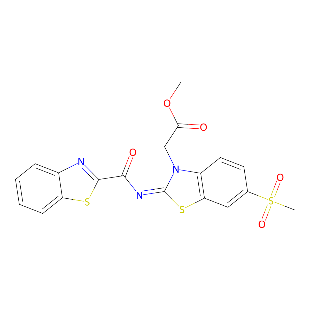 (Z)-methyl 2-(2-((benzo[d]thiazole-2-carbonyl)imino)-6-(methylsulfonyl)benzo[d]thiazol-3(2H)-yl)acetate molecular structure, CAS 1164467-71-3