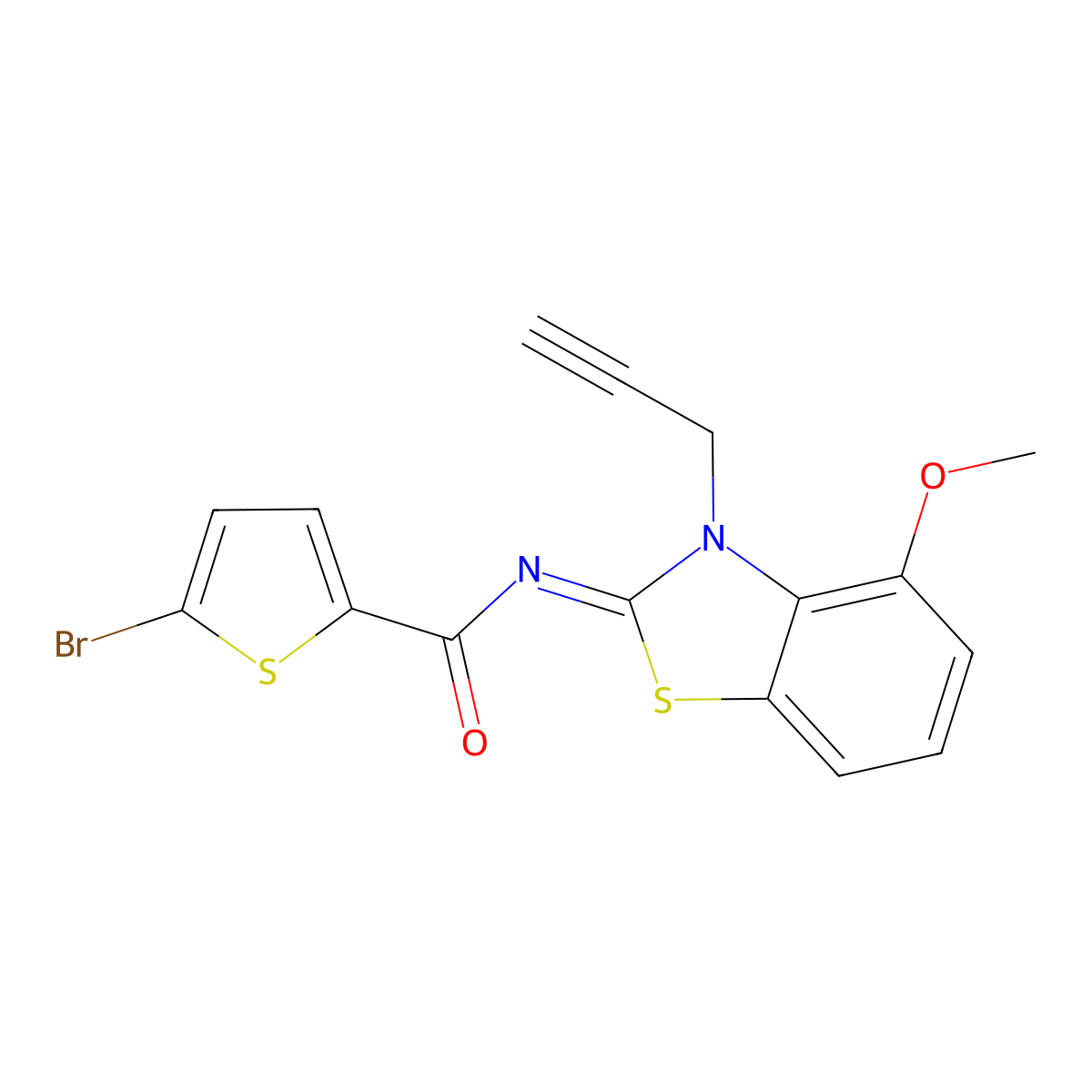 5-bromo-N-(4-methoxy-3-prop-2-ynyl-1,3-benzothiazol-2-ylidene)thiophene-2-carboxamide molecular structure, CAS 1164467-96-2