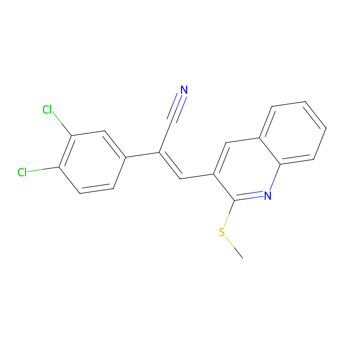 (Z)-2-(3,4-dichlorophenyl)-3-[2-(methylsulfanyl)-3-quinolinyl]-2-propenenitrile molecular structure, CAS 1164470-40-9