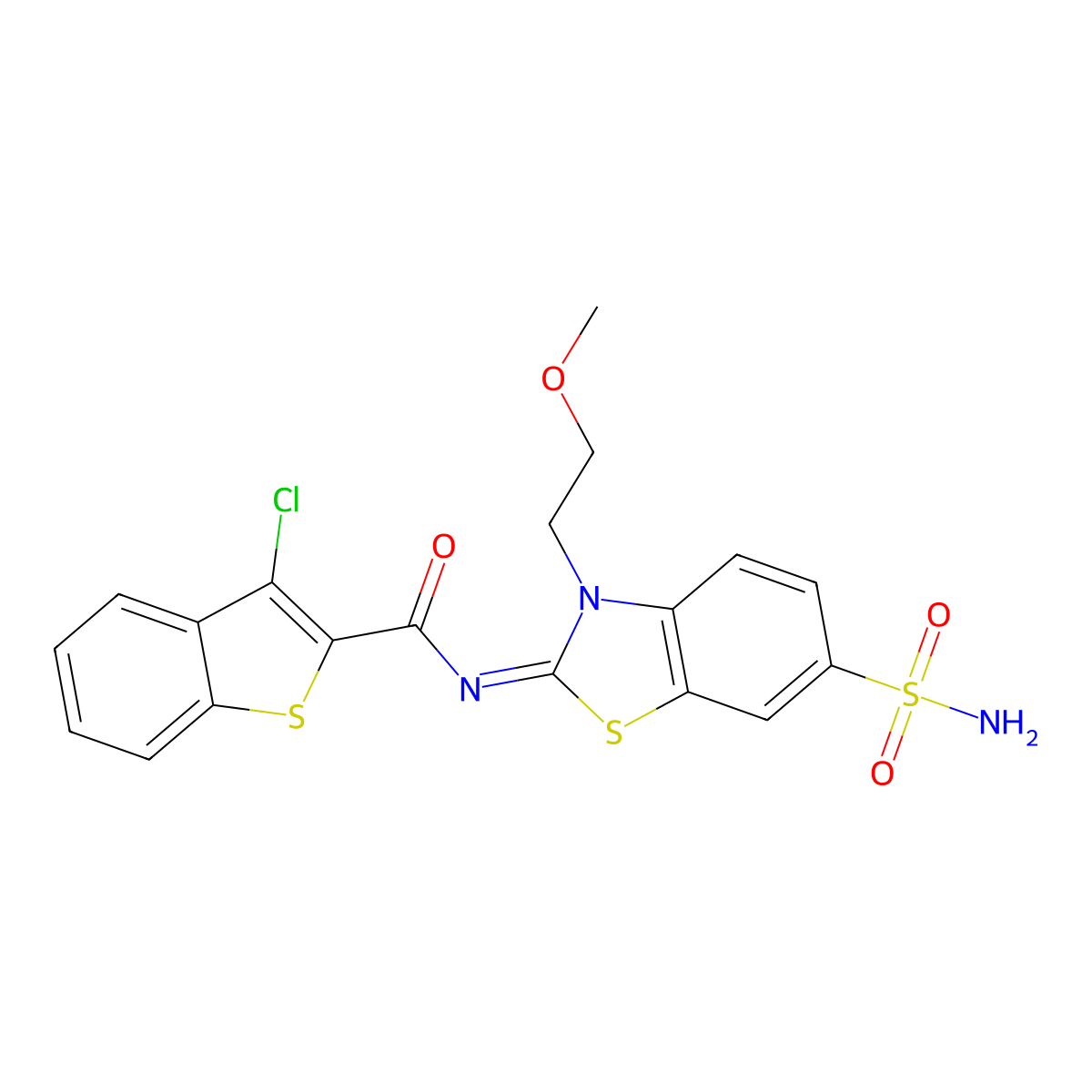 3-chloro-N-[3-(2-methoxyethyl)-6-sulfamoyl-1,3-benzothiazol-2-ylidene]-1-benzothiophene-2-carboxamide molecular structure, CAS 1164472-36-9