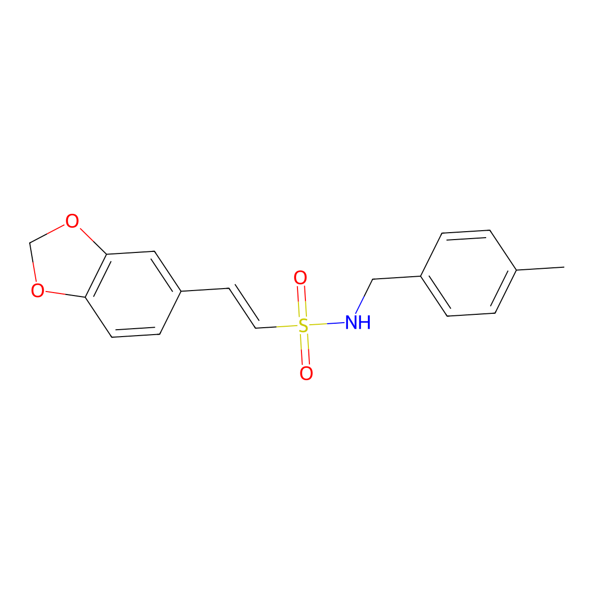 (E)-2-(1,3-benzodioxol-5-yl)-N-(4-methylbenzyl)-1-ethenesulfonamide molecular structure, CAS 1164473-10-2