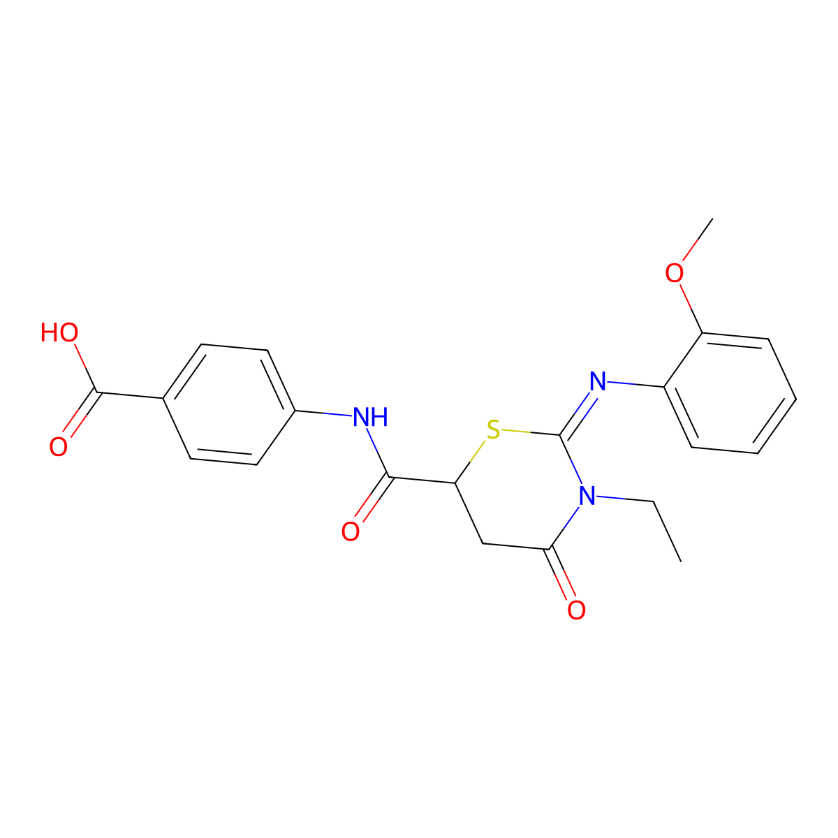 4-[[3-Ethyl-2-(2-methoxyphenyl)imino-4-oxo-1,3-thiazinane-6-carbonyl]amino]benzoic acid molecular structure, CAS 1164474-32-1