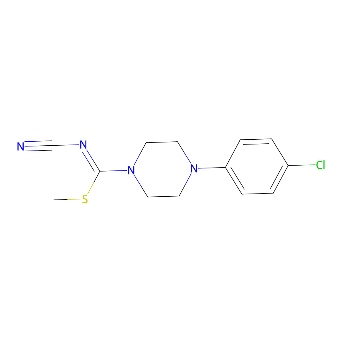 methyl 4-(4-chlorophenyl)-N-cyanotetrahydro-1(2H)-pyrazinecarbimidothioate molecular structure, CAS 1164476-15-6
