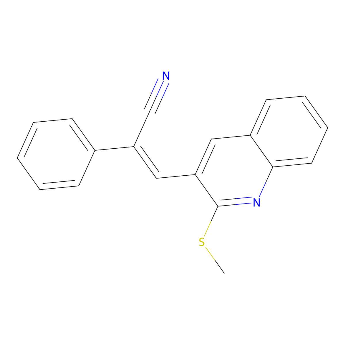 (Z)-3-[2-(methylsulfanyl)-3-quinolinyl]-2-phenyl-2-propenenitrile molecular structure, CAS 1164476-25-8