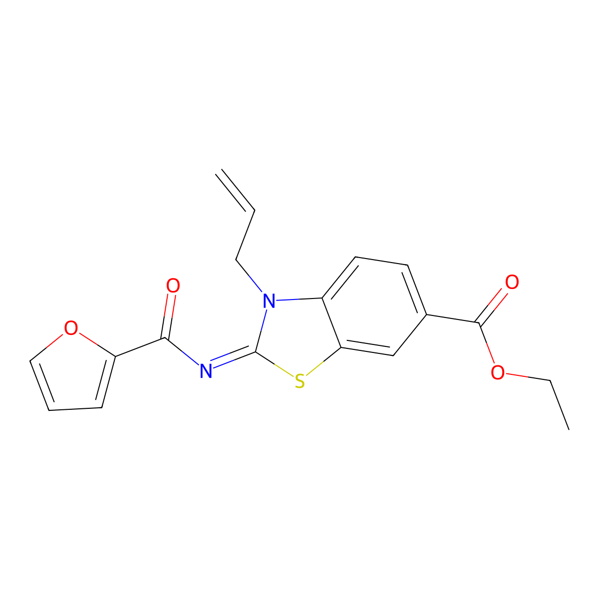 (Z)-ethyl 3-allyl-2-((furan-2-carbonyl)imino)-2,3-dihydrobenzo[d]thiazole-6-carboxylate molecular structure, CAS 1164482-30-7