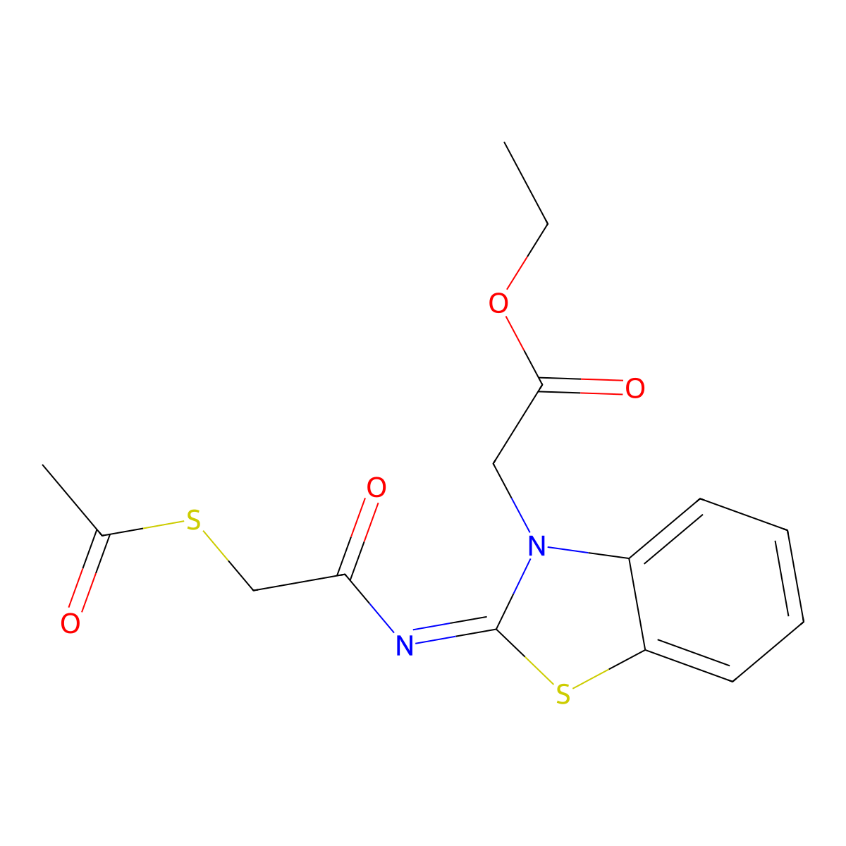 (Z)-ethyl 2-(2-((2-(acetylthio)acetyl)imino)benzo[d]thiazol-3(2H)-yl)acetate molecular structure, CAS 1164483-16-2