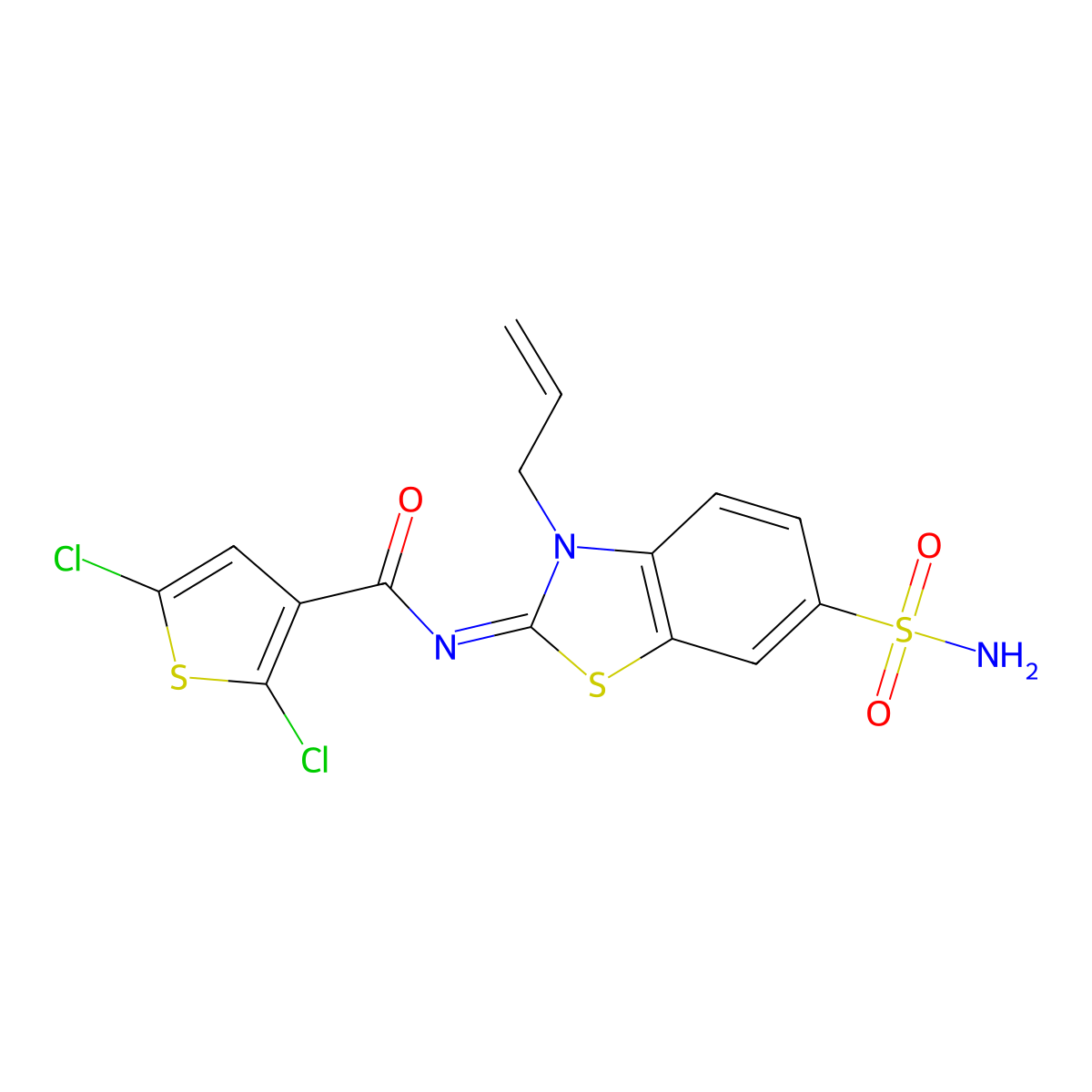 (Z)-N-(3-allyl-6-sulfamoylbenzo[d]thiazol-2(3H)-ylidene)-2,5-dichlorothiophene-3-carboxamide molecular structure, CAS 1164484-16-5