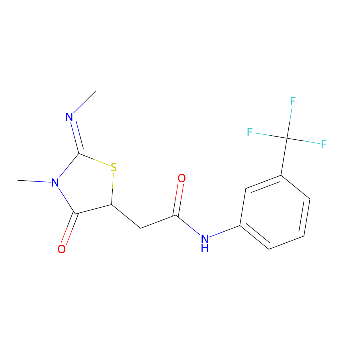 2-(3-methyl-2-methylimino-4-oxo-1,3-thiazolidin-5-yl)-N-[3-(trifluoromethyl)phenyl]acetamide molecular structure, CAS 1164486-20-7