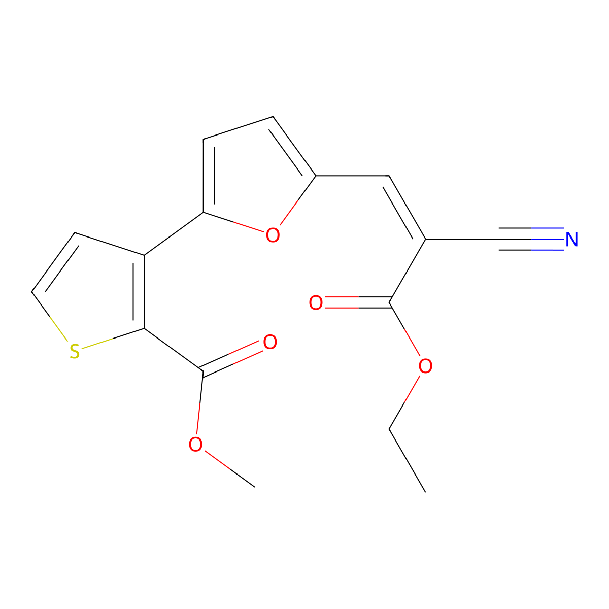 Methyl 3-[5-(2-cyano-3-ethoxy-3-oxo-1-propenyl)-2-furyl]-2-thiophenecarboxylate molecular structure, CAS 1164486-33-2