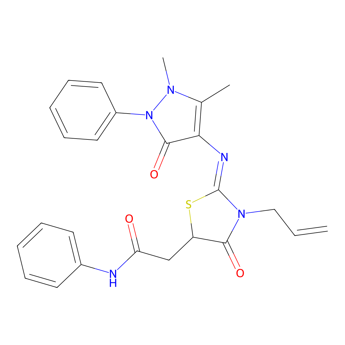 2-{3-allyl-2-[(1,5-dimethyl-3-oxo-2-phenyl-2,3-dihydro-1H-pyrazol-4-yl)imino]-4-oxo-1,3-thiazolidin-5-yl}-N-phenylacetamide molecular structure, CAS 1164488-37-2