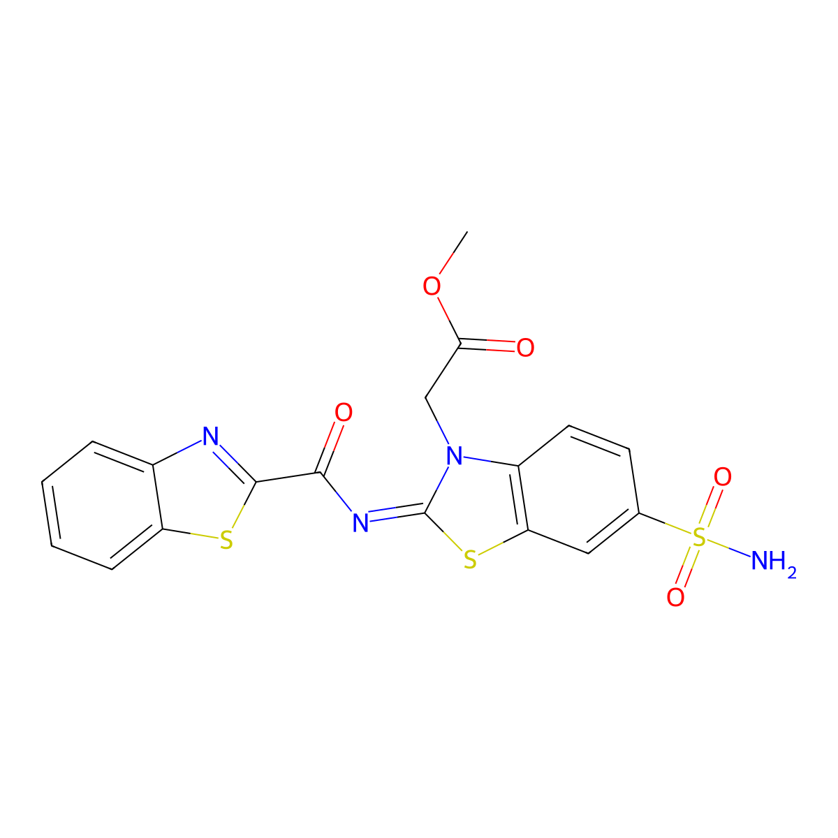 (Z)-methyl 2-(2-((benzo[d]thiazole-2-carbonyl)imino)-6-sulfamoylbenzo[d]thiazol-3(2H)-yl)acetate molecular structure, CAS 1164489-41-1