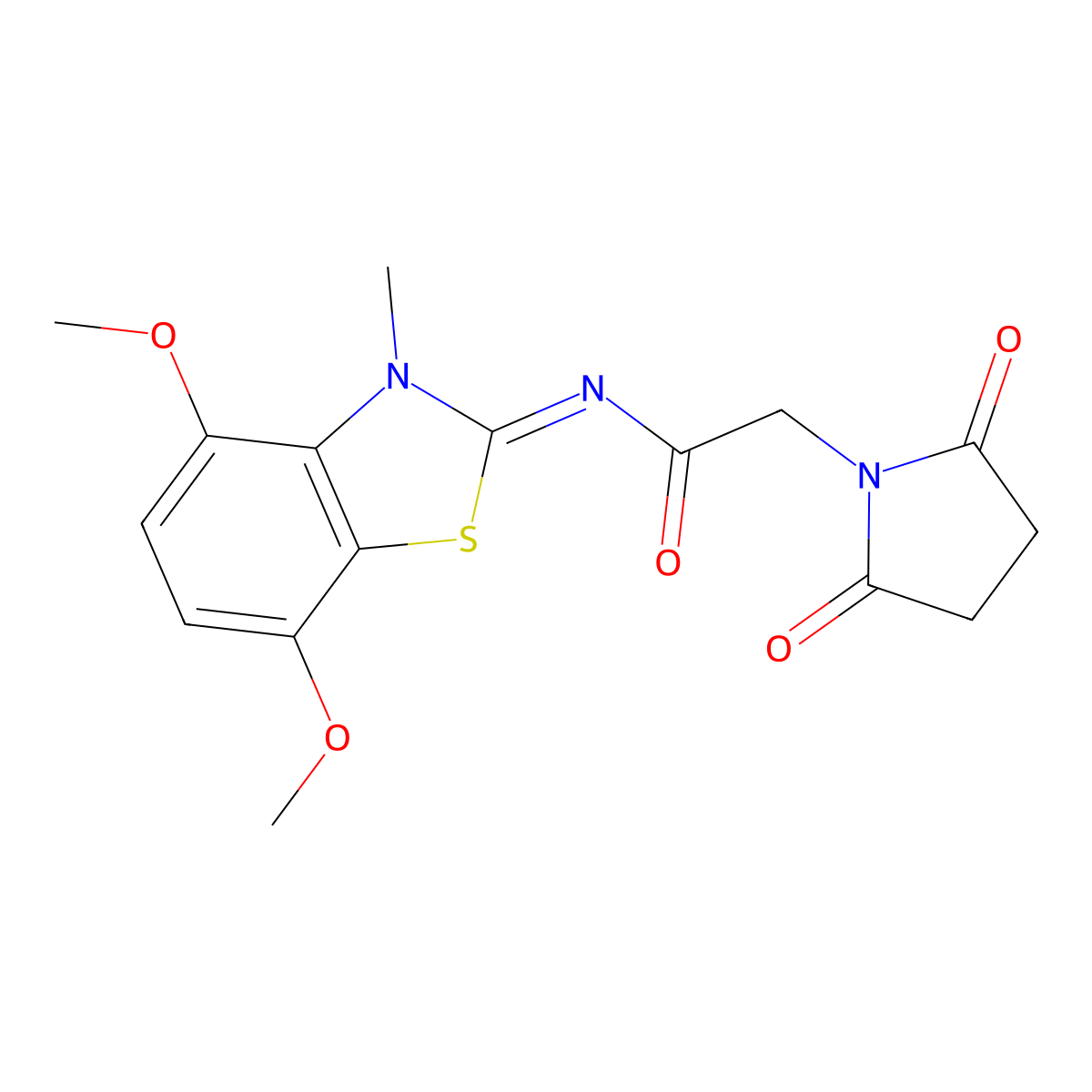 (Z)-N-(4,7-dimethoxy-3-methylbenzo[d]thiazol-2(3H)-ylidene)-2-(2,5-dioxopyrrolidin-1-yl)acetamide molecular structure, CAS 1164490-01-0