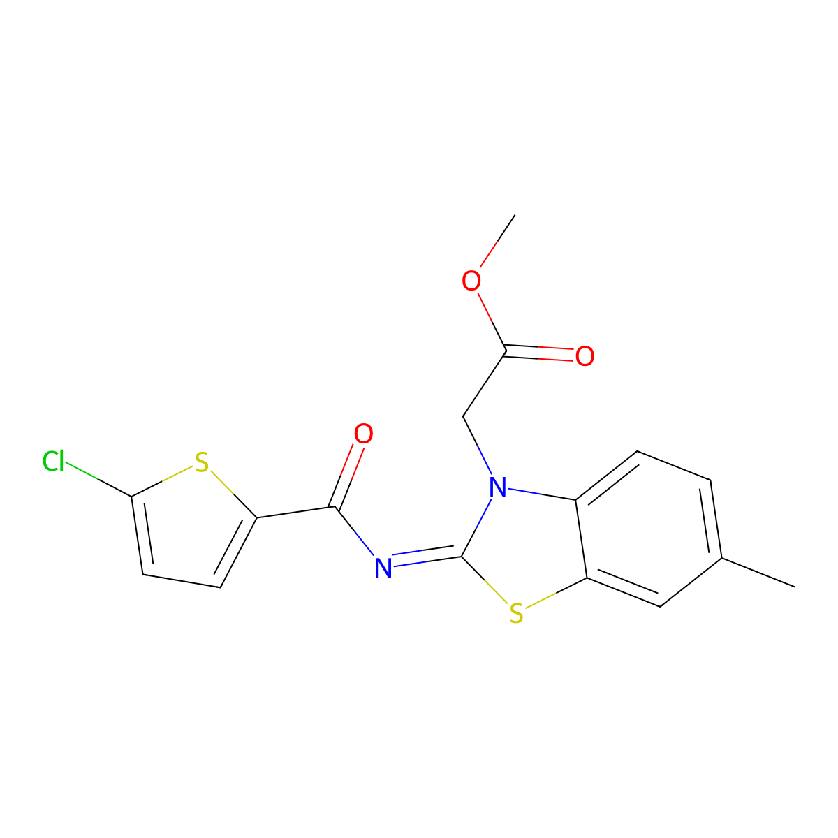 (Z)-methyl 2-(2-((5-chlorothiophene-2-carbonyl)imino)-6-methylbenzo[d]thiazol-3(2H)-yl)acetate molecular structure, CAS 1164490-38-3
