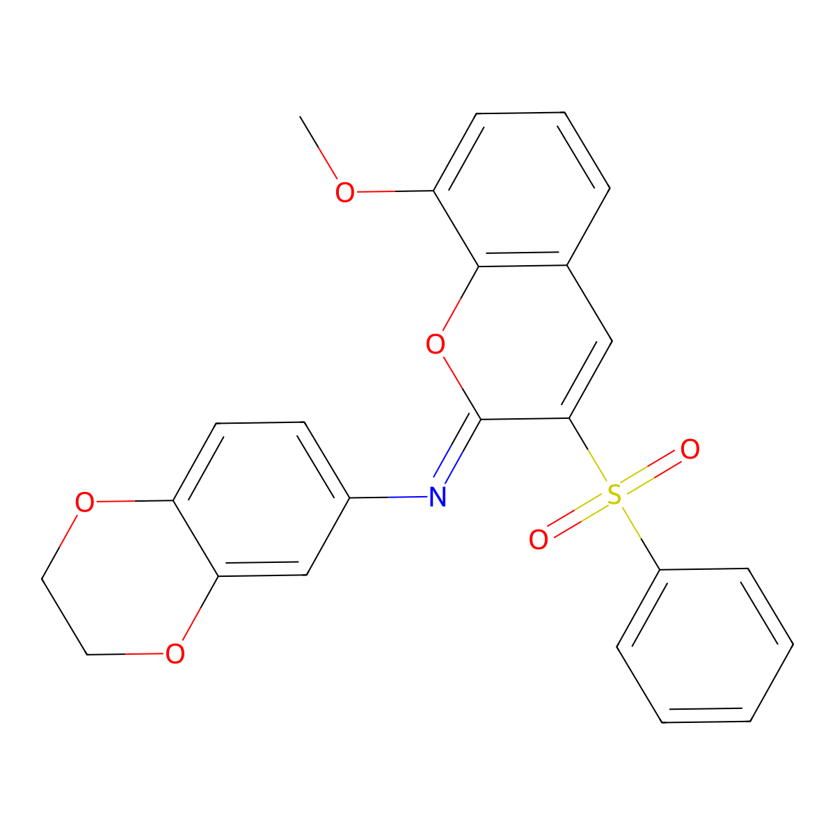 3-(benzenesulfonyl)-N-(2,3-dihydro-1,4-benzodioxin-6-yl)-8-methoxychromen-2-imine molecular structure, CAS 1164490-50-9