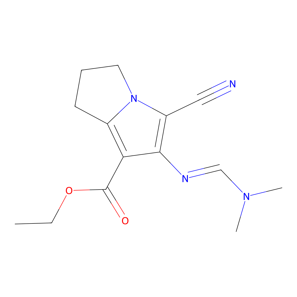 ethyl 3-cyano-2-(dimethylaminomethylideneamino)-6,7-dihydro-5H-pyrrolizine-1-carboxylate molecular structure, CAS 1164491-24-0