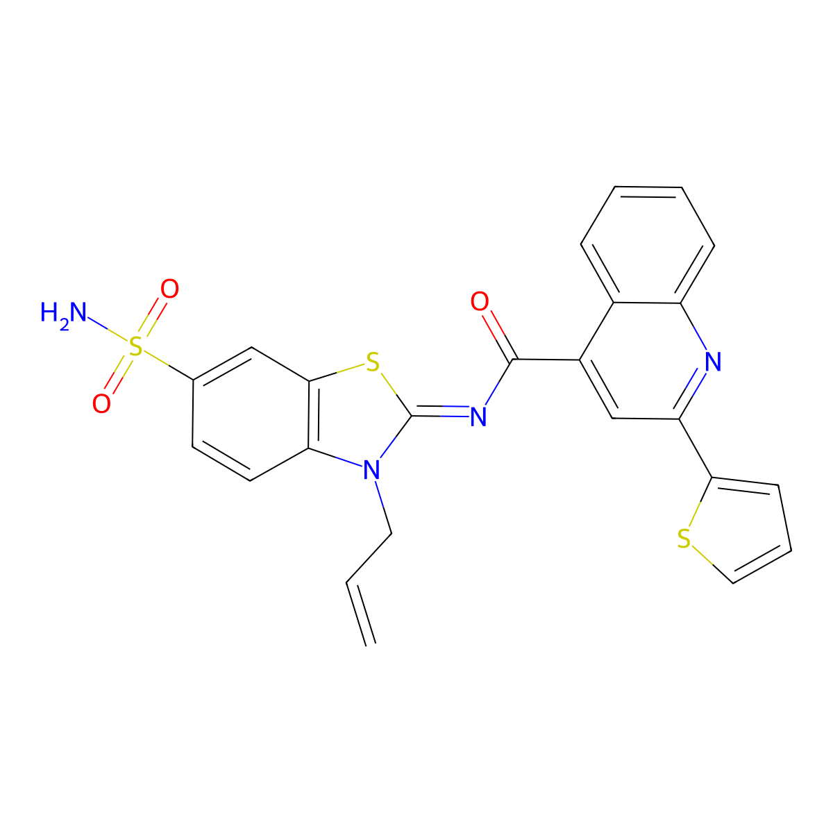 N-(3-prop-2-enyl-6-sulfamoyl-1,3-benzothiazol-2-ylidene)-2-thiophen-2-ylquinoline-4-carboxamide molecular structure, CAS 1164493-26-8