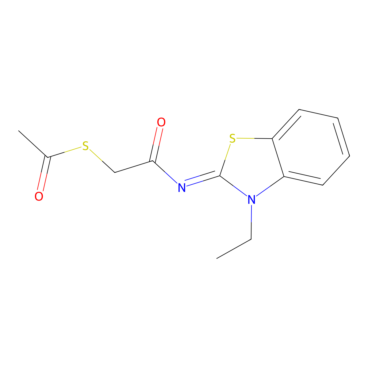 (Z)-S-(2-((3-ethylbenzo[d]thiazol-2(3H)-ylidene)amino)-2-oxoethyl) ethanethioate molecular structure, CAS 1164495-48-0