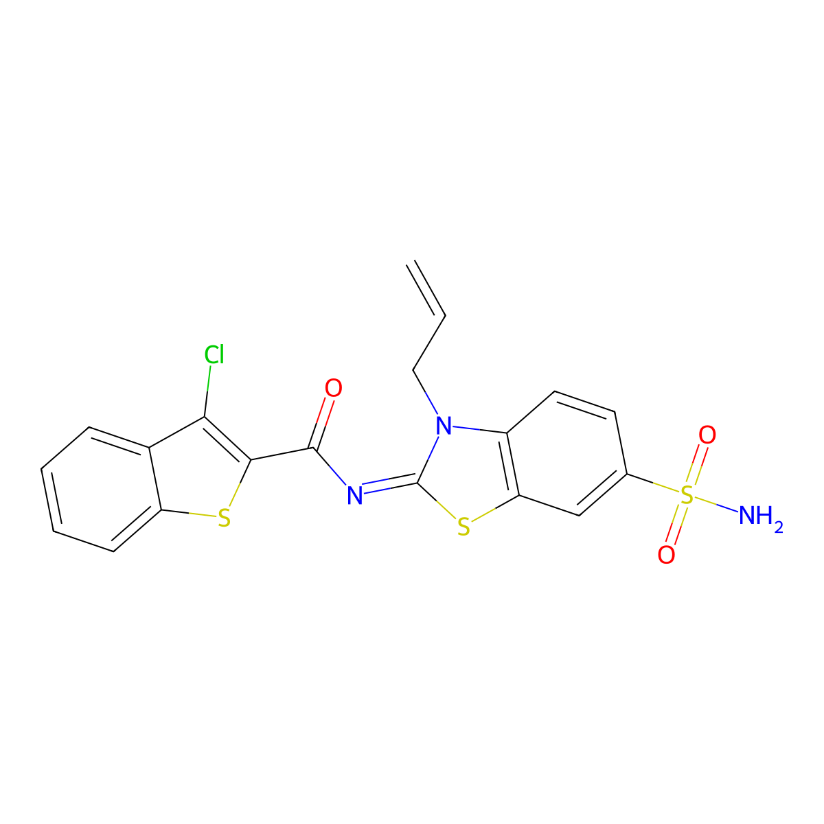 3-chloro-N-(3-prop-2-enyl-6-sulfamoyl-1,3-benzothiazol-2-ylidene)-1-benzothiophene-2-carboxamide molecular structure, CAS 1164495-91-3