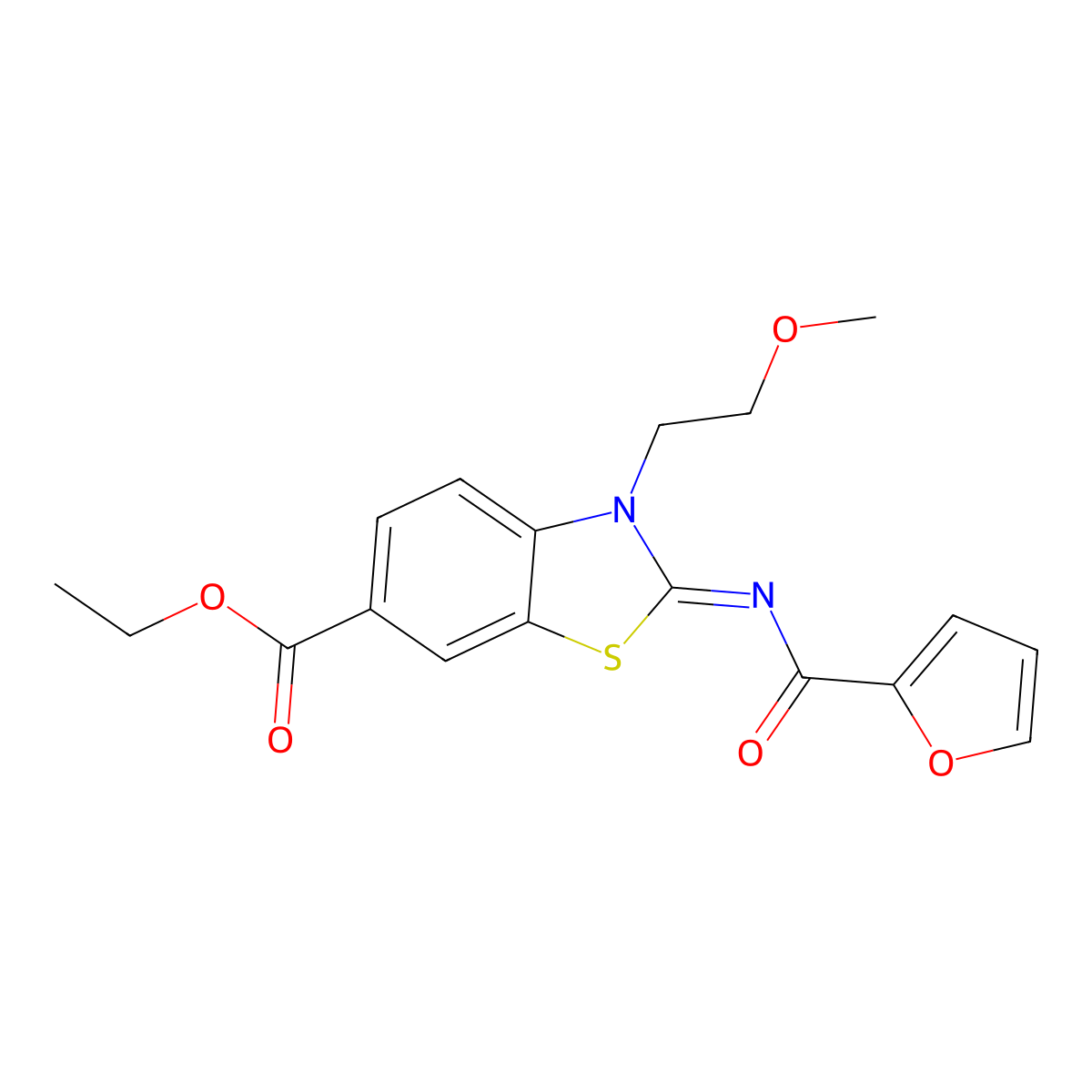 (Z)-ethyl 2-((furan-2-carbonyl)imino)-3-(2-methoxyethyl)-2,3-dihydrobenzo[d]thiazole-6-carboxylate molecular structure, CAS 1164498-63-8
