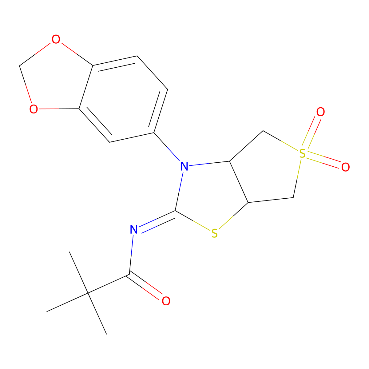 N-[(2Z)-3-(1,3-benzodioxol-5-yl)-5,5-dioxidotetrahydrothieno[3,4-d][1,3]thiazol-2(3H)-ylidene]-2,2-dimethylpropanamide molecular structure, CAS 1164499-60-8