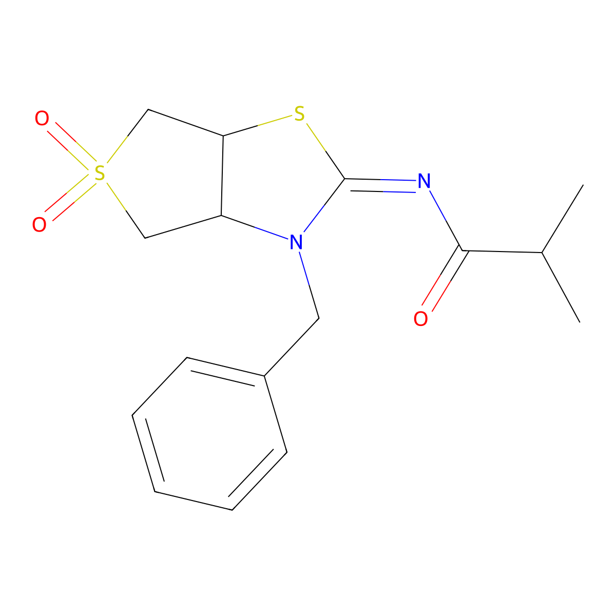 N-[(2Z)-3-benzyl-5,5-dioxidotetrahydrothieno[3,4-d][1,3]thiazol-2(3H)-ylidene]-2-methylpropanamide molecular structure, CAS 1164501-22-7