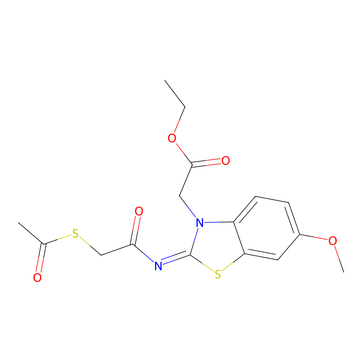 Ethyl 2-[2-(2-acetylsulfanylacetyl)imino-6-methoxy-1,3-benzothiazol-3-yl]acetate molecular structure, CAS 1164503-63-2