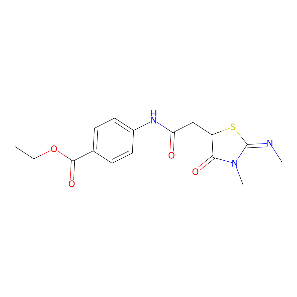 4-(2-{3-Methyl-2-[(Z)-methylimino]-4-oxo-thiazolidin-5-yl}-acetylamino)-benzoic acid ethyl ester molecular structure, CAS 1164504-08-8