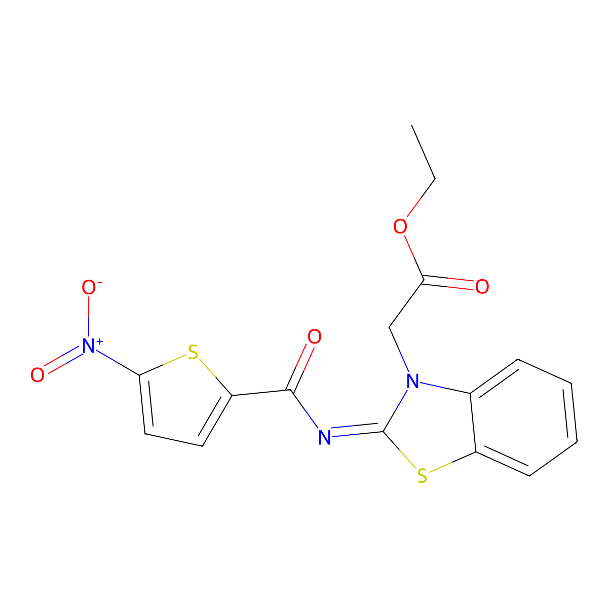 Ethyl 2-[2-(5-nitrothiophene-2-carbonyl)imino-1,3-benzothiazol-3-yl]acetate molecular structure, CAS 1164506-51-7
